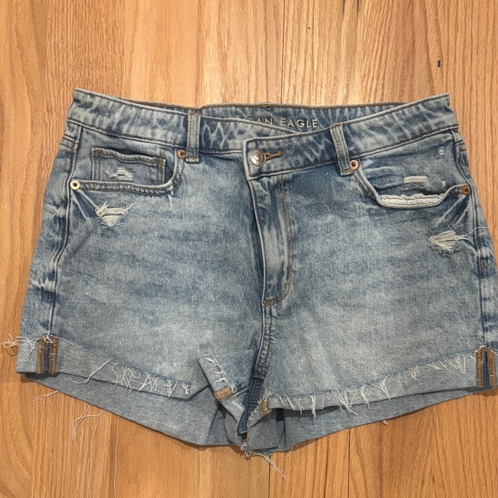 American Eagle Outfitters Women's Distressed Light Blue Jean Shorts